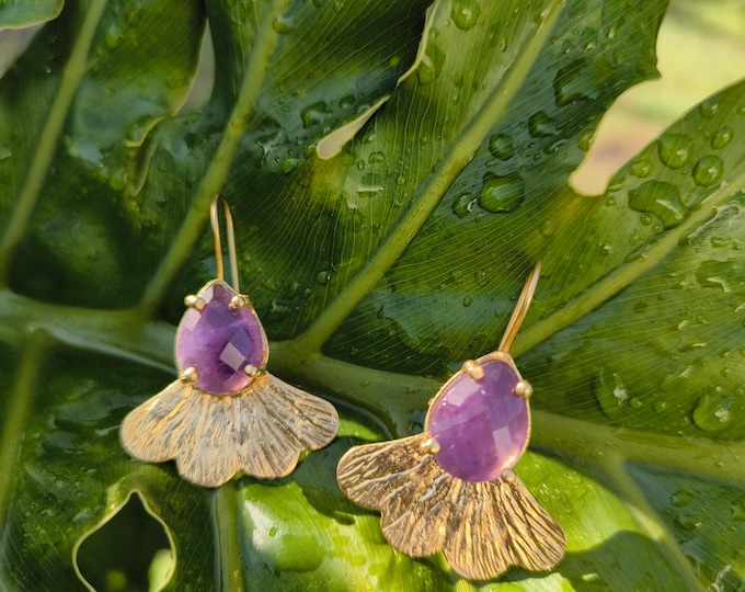 Bohemian style gold and natural stone earrings