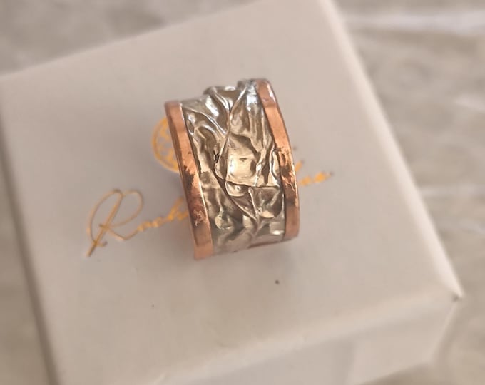Copper band ring with pearl white enamel - elegance for her
