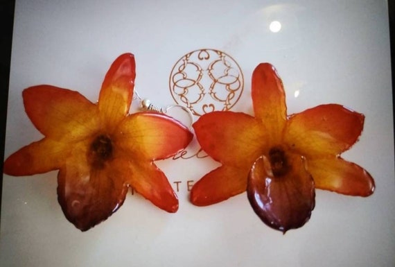 Orange orchid earrings