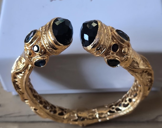 Galvanic gold bracelet with faceted black obsidians