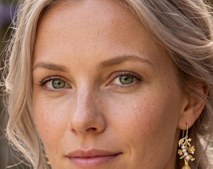 Matte gold plated drop earrings with pearls and faceted raw amethysts - handmade - ancient inspiration -