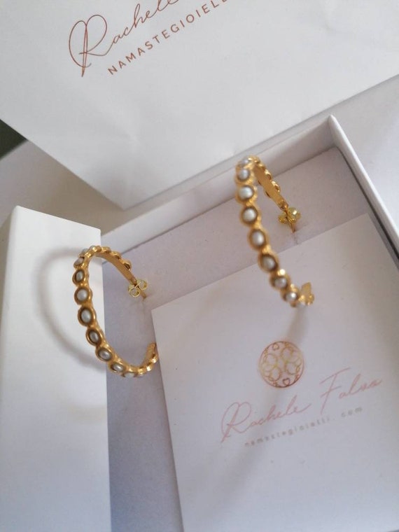 Etruscan gold earrings galvanized on bronze semi/circle shape for lobe and natural stones