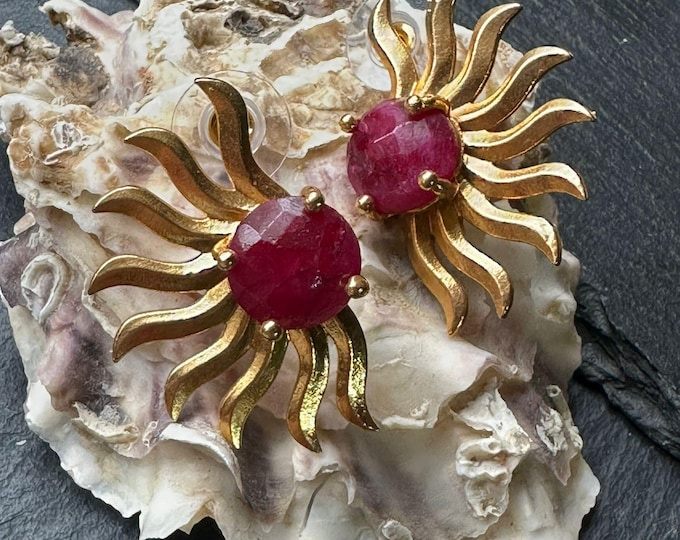 Etruscan sun and red jasper earrings
