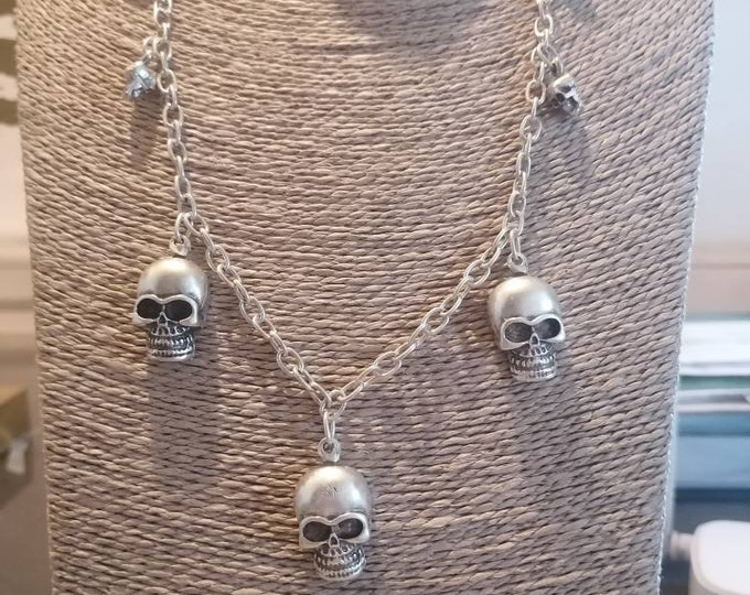 Skeleton necklace in aluminum and rhodium-plated silver, adjustable at will