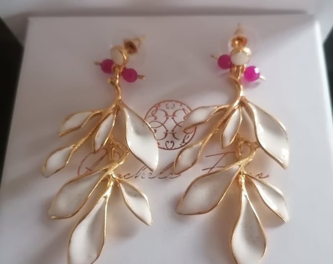 Gold leaf earrings on bronze and finished with hot enamels by goldsmiths