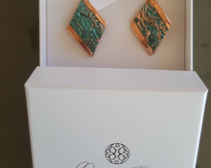 Copper earrings and goldsmith's enamels
