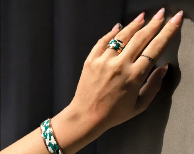 Complete ring and bracelet in copper and goldsmith enamel