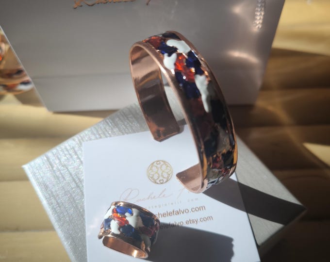 complete bracelet and ring in adjustable copper and goldsmith enamels