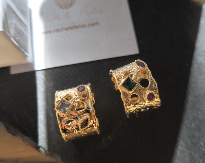 Adjustable rings in gold on bronze and mix of topazes mixed color