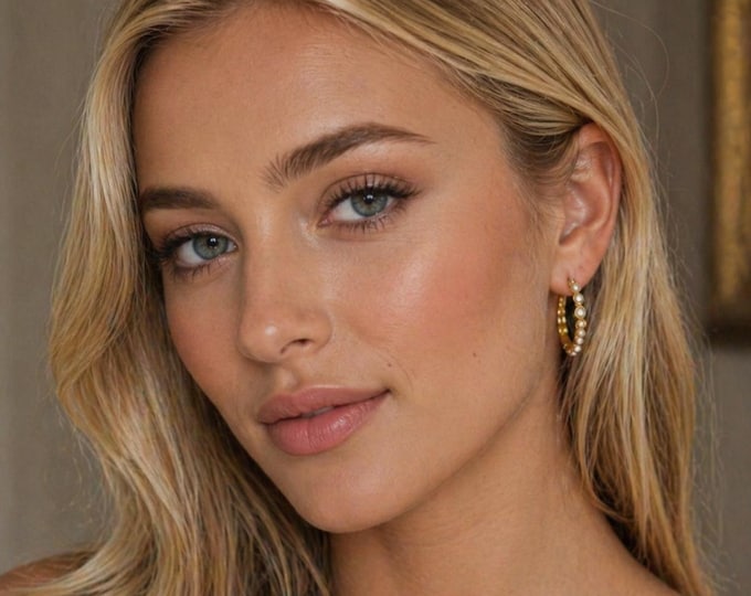 Byzantine style stud earrings in galvanized gold, circle shape and natural stones - handmade - gift for her -