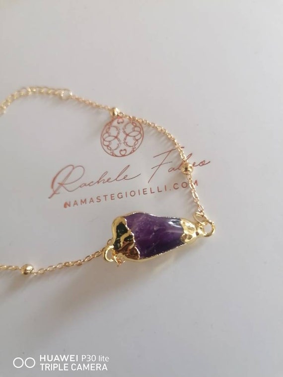 Spectacular soft link bracelet with raw Amethyst central