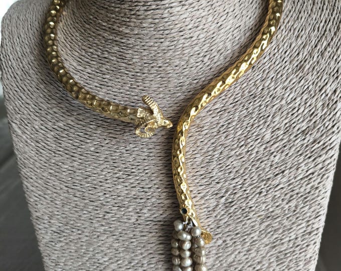 Adjustable Etruscan ram necklace in gold on bronze