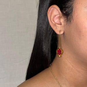Small pomegranate design drop earrings in gold plating with natural red garnets - a gift for her - handmade - Byzantine style