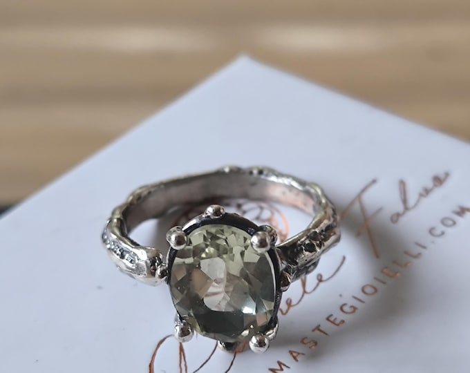 Adjustable Silver Engagement Ring with Natural Oval Citrine Quartz Stone