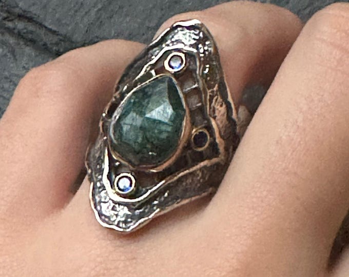 Silver and faceted jade ring