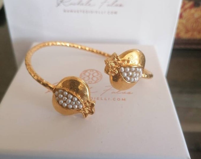Adjustable Pomegranate Bracelet with Natural White Pearls - Lucky Charm
