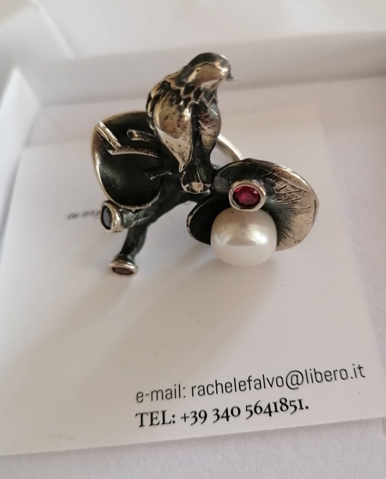 Silver ring with natural stones