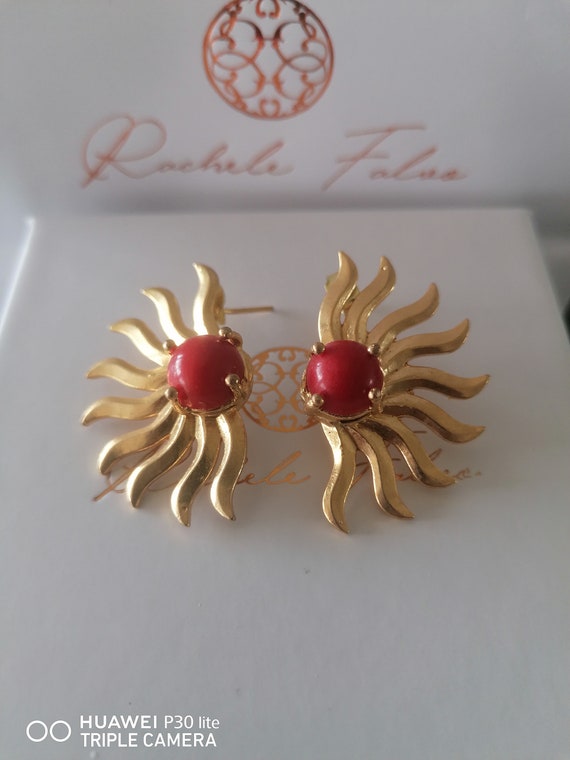 Etruscan sun gold earrings and natural red corals