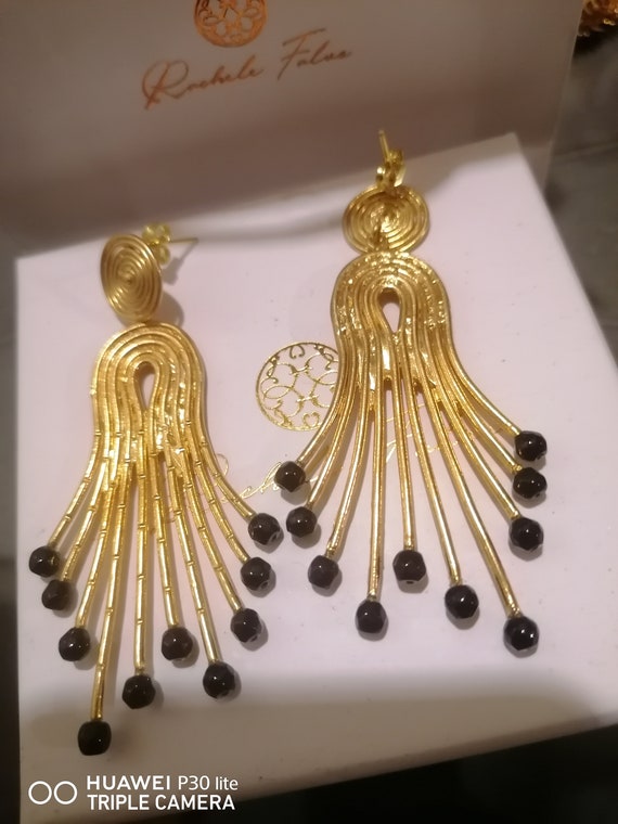 Earrings, Etruscan in matt gold on bronze and finished with natural black onyx