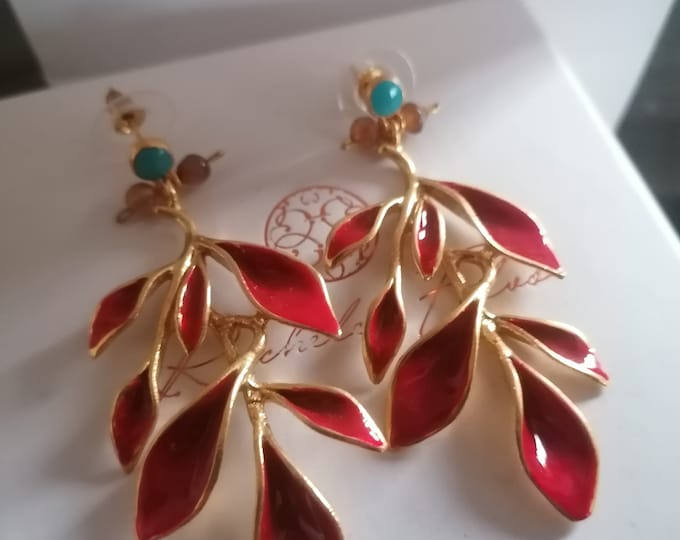 Gold leaf earrings on bronze and finished with hot enamels by goldsmiths