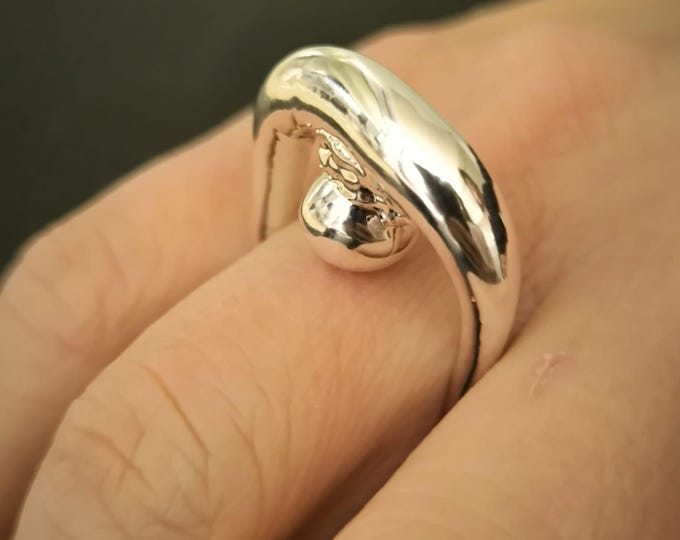 Silver sculpture and artistic resin ring - gift for her - handmade
