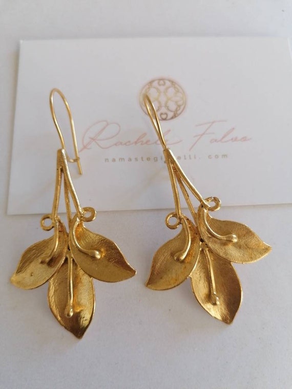 Pair of Etruscan 24k galvanized matt gold earrings on a bronze base