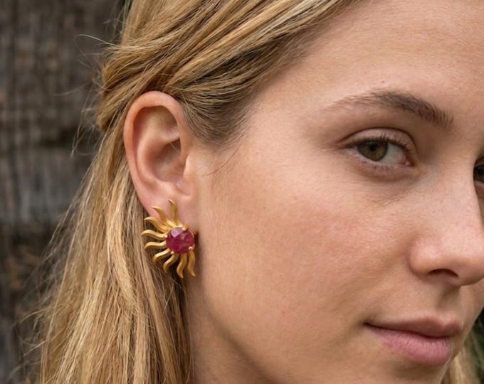 Etruscan sun and red jasper earrings