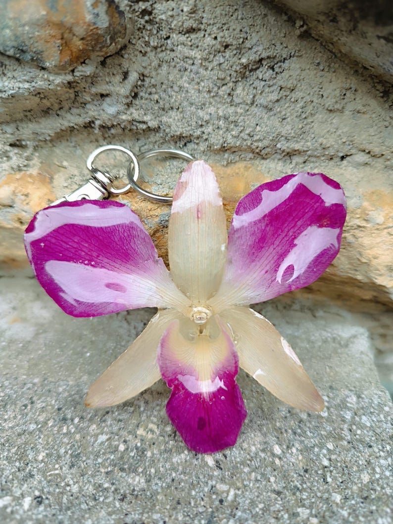 Cattleya Orchid Bag Charm, Shatterproof Resin Flower Keychain, 2-in-1 Necklace Pendant, Botanical Gift, Fashion Accessory image 18