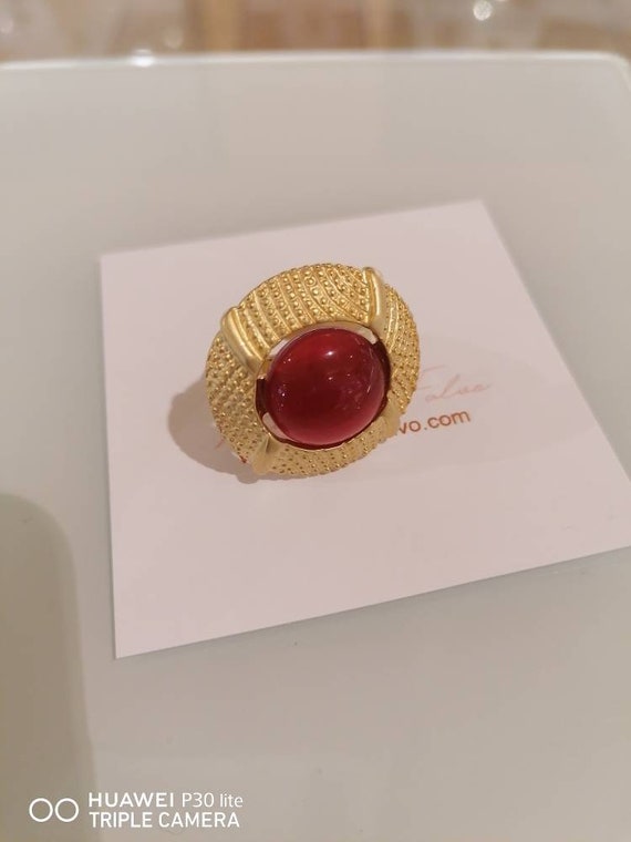 Adjustable ring in gold on bronze and central carnelian