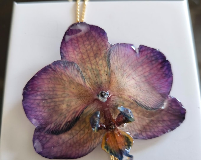 Phalenopsis iridescent Gold orchid necklace with gold slider in galvanic on bronze