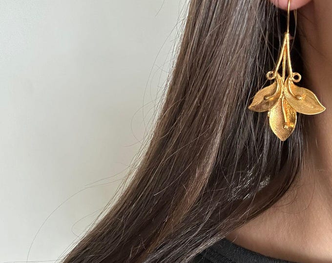 Etruscan-inspired 24k gold-plated bronze earrings: matte finish, antique elegance
