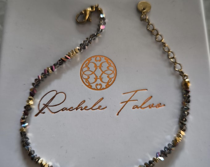 unisex bracelet in gold-plated steel and natural pyrite stones