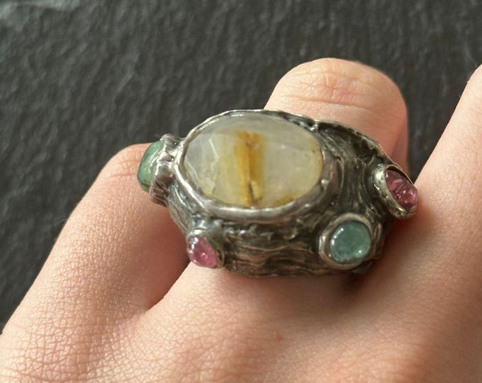 ring in solid organic silver and natural stones