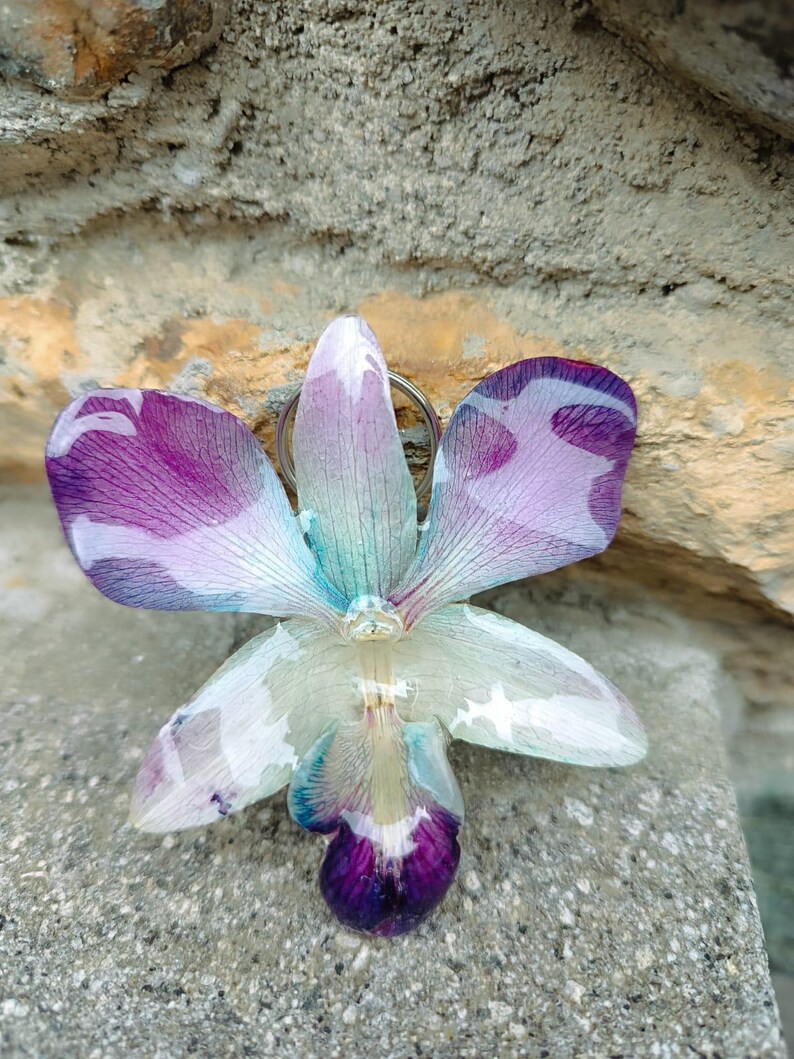 Cattleya Orchid Bag Charm, Shatterproof Resin Flower Keychain, 2-in-1 Necklace Pendant, Botanical Gift, Fashion Accessory image 15