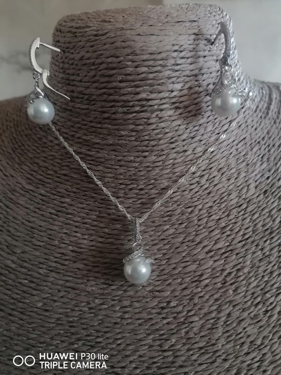 Silver and natural pearl set