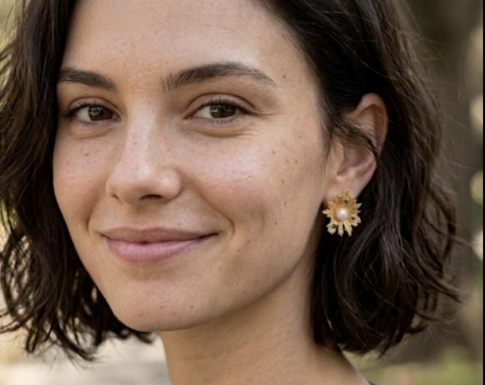 Gold-plated earrings with pearls and amethysts - Aztec style - handmade gift for her -