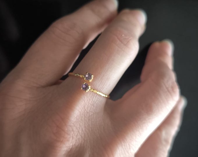 Adjustable gold rings with multicolored natural topazes and amethysts - handmade gift - minimalist rings -