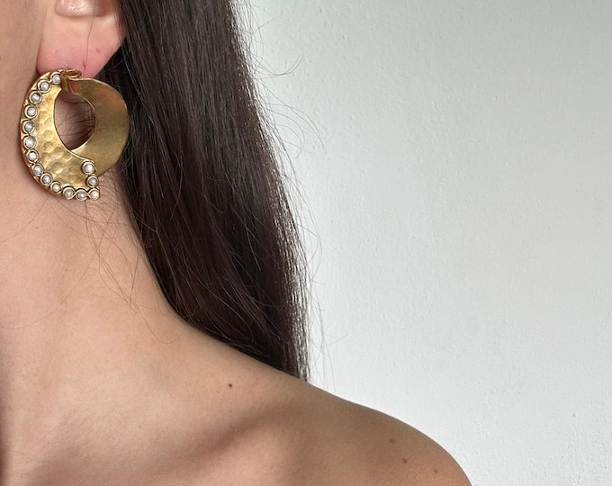 Spectacular braided earrings in matte gold on bronze with natural pearls or turquoises