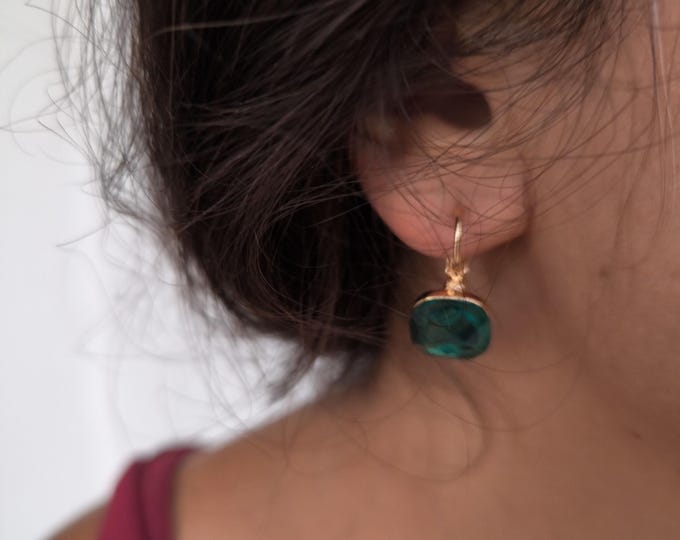 Gold plated bronze earrings with faceted natural stones and secure spring clasps