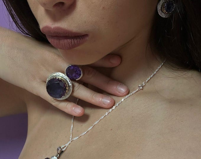 silver and amethyst set