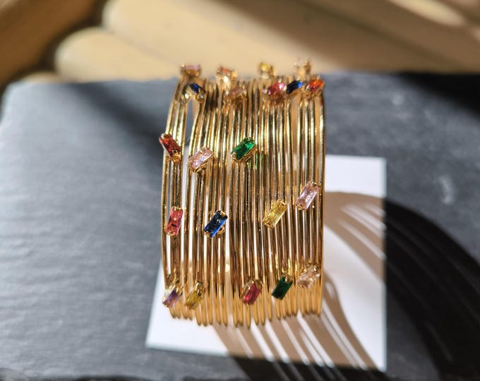 Braided gold-on-bronze bracelet with multicolored natural stones - Handmade in Italy