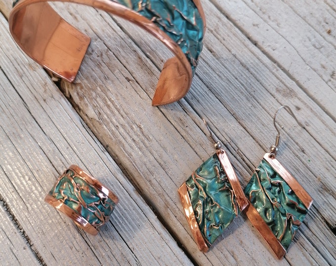 Enamelled copper jewelry set - total turquoise elegance