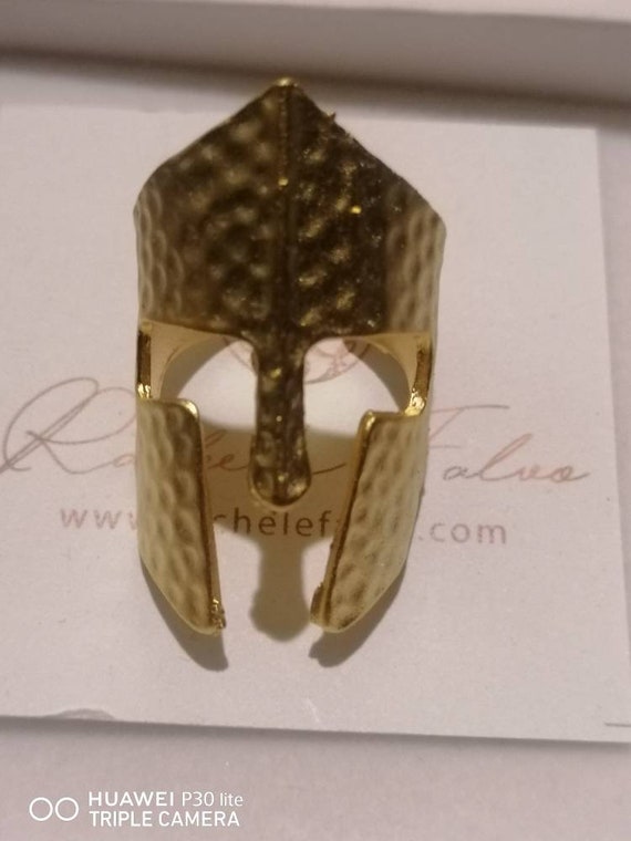 Handmade antique gold on bronze helmet ring