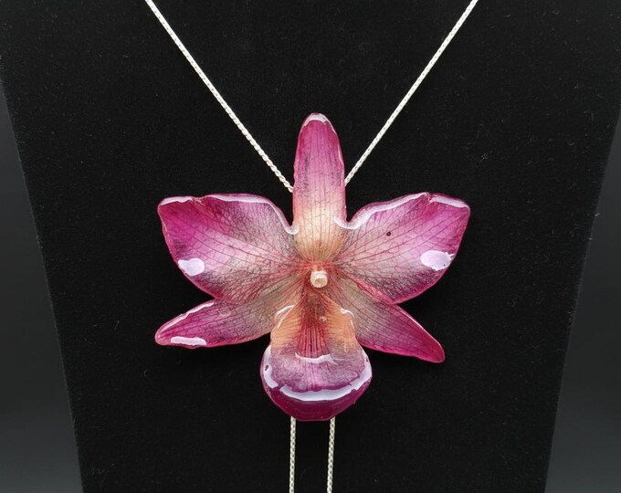 Collana Orchidea Nobile Rosa, Gioiello Botanico Regolabile, Pendente Fiore Vero, Collana Argento Saliscendi, Regalo Raffinato per Lei