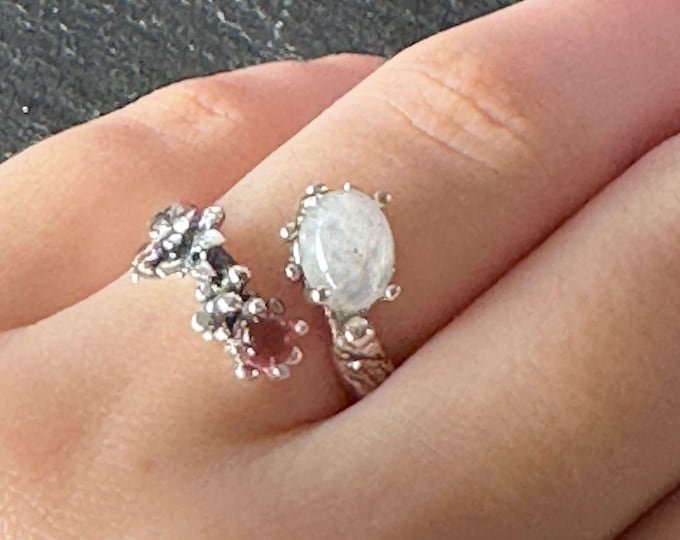 Silver and natural stone ring