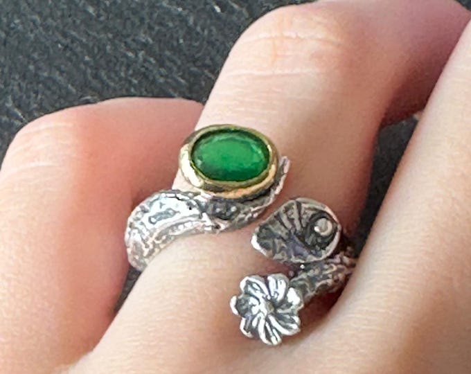 Adjustable ring in silver and natural stones