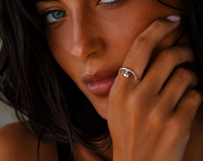 Silver sculpture and artistic resin ring - gift for her - handmade