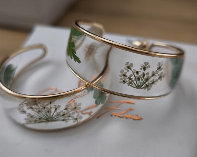 Floral resin hoop earrings with dried flowers and silver hooks