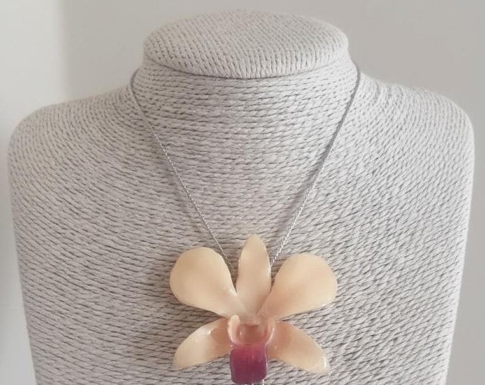 Collana Orchidea Bianca Vera in Resina con Saliscendi in Argento | Gioiello Botanico Artigianale | Regalo Unico per Lei | Ciondolo Fiore
