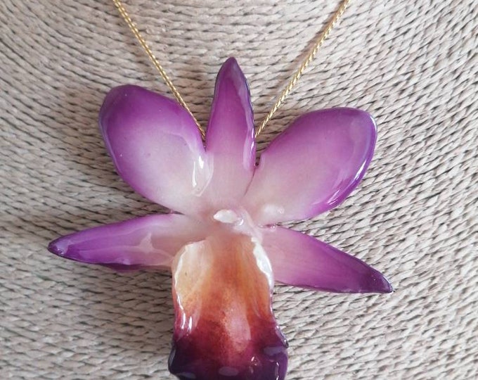 Nobilis orchid incorporated in resin with galvanized gold ups and downs adjustable at will
